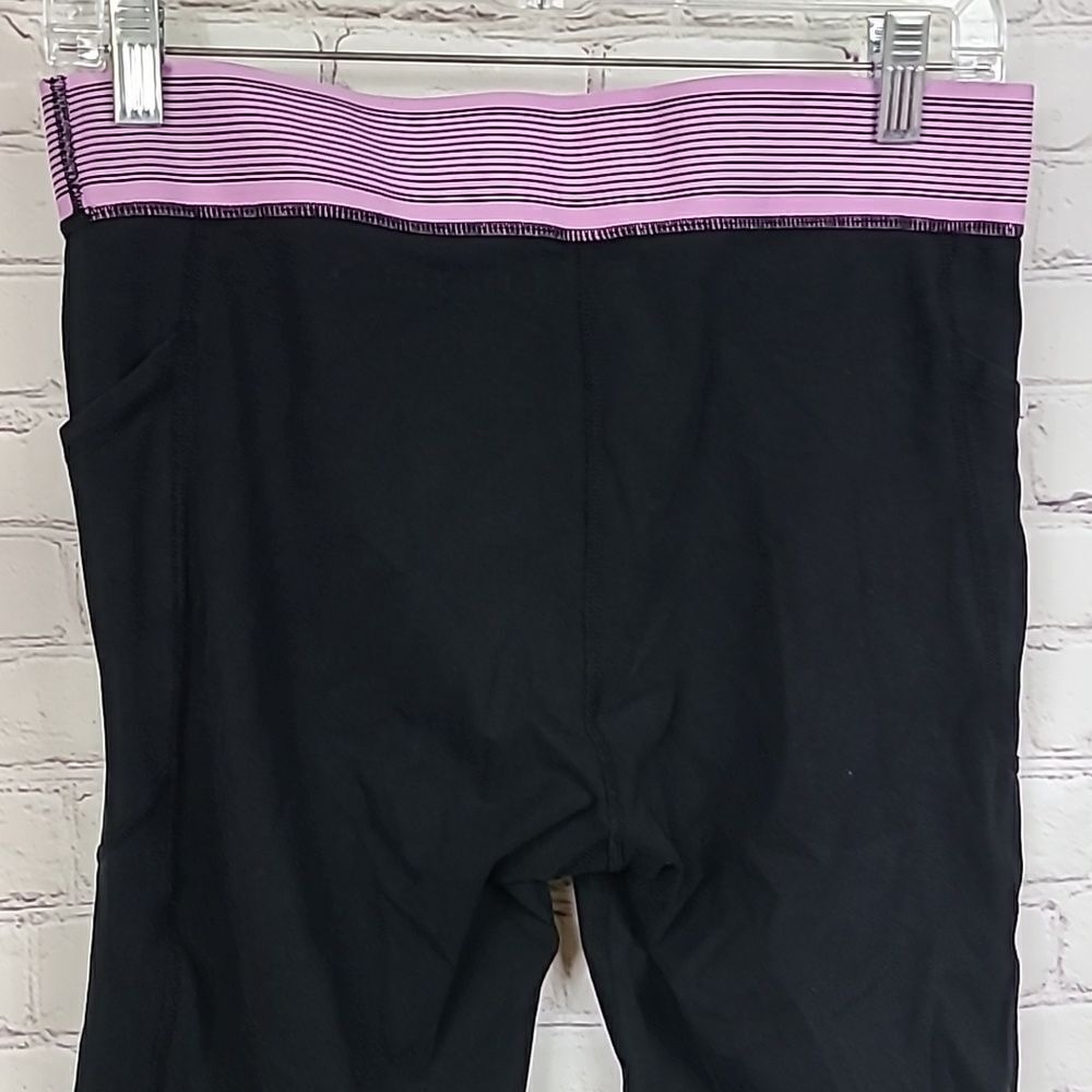 DKNY Sport High Waist Compression Leggings Side Pockets Track Logo Black/Pink L - Picture 6 of 12